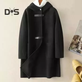 Женское шерстяное пальто средней длины с капюшоном, длинными рукавами и карманами, однобортное толстое пальто, теплая куртка в уличном стиле M верблюд