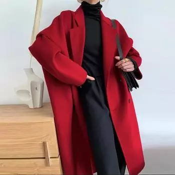 Женское шерстяное пальто средней длины с классическим узором, куртка осень-зима XS белый