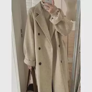 Женское шерстяное пальто средней длины - стиль Хепберн 2024, осень/зима, маленький размер, свободное, утолщенное Medium