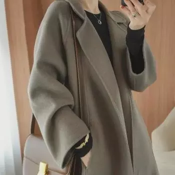 Женское шерстяное пальто выше колена больших размеров - коллекция осень/зима 2024 г. XL чёрный