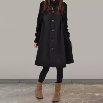 Женское шерстяное пальто Yousheng, водолазка, приталенное пальто, однобортное длинное пальто для работы на открытом воздухе, вечеринки M чёрный