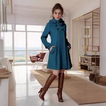Женское шерстяное пальто Женское шерстяное пальто средней и длинной длины с капюшоном S