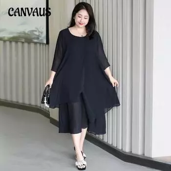 Женское шифоновое платье больших размеров, закрывающее живот и уменьшающее возраст модного платья 4XL чёрный