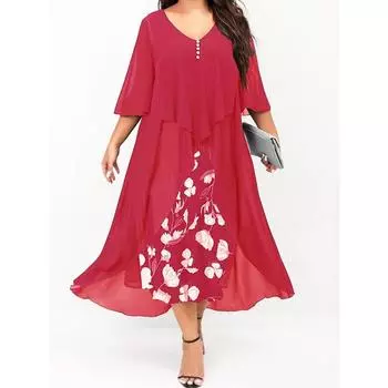 Женское шифоновое платье с v-образным вырезом и средним рукавом, состоящее из двух частей, нестандартной формы, свободное длинное платье больших размеров с принтом 4XL чёрный