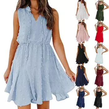 Женское шифоновое платье с V-образным вырезом и короткими рукавами без рукавов на шнуровке L синий