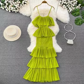 Женское шифоновое платье-сарафан Hotsweet с открытой спиной, облегающее длинное платье в стиле ретро для отдыха на пляже One Size красный