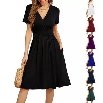 Женское шифоновое повседневное платье с v-образным вырезом и оборками L чёрный