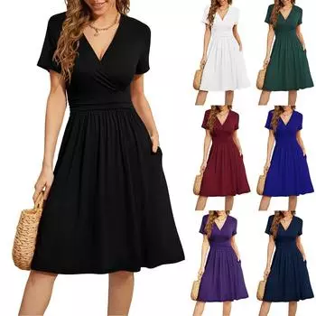 Женское шифоновое повседневное платье с v-образным вырезом и оборками S