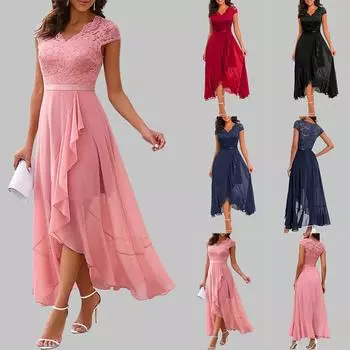 Женское шифоновое вечернее платье для выпускного вечера, коктейльное свадебное бальное платье подружки невесты S чёрный