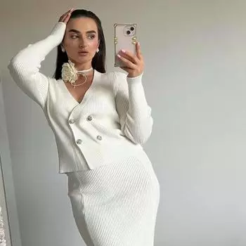 Женское шикарное элегантное эластичное облегающее платье, сексуальное модное двубортное вязаное кардиган с длинными рукавами, тонкое платье-свитер с запахом на бедрах One Size чёрный