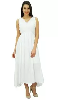 Женское шикарное кружевное платье без рукавов Bimba, длинное хлопковое повседневное макси 10 белый