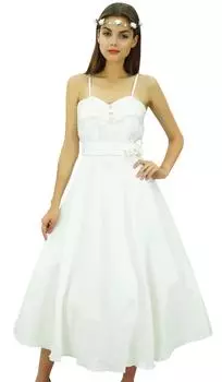 Женское шикарное свадебное платье миди на тонких бретелях Bimba для выпускного вечера 10 белый