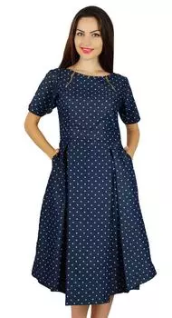 Женское синее хлопковое плиссированное платье Bimba с карманами Chic Casual Midi 10 синий
