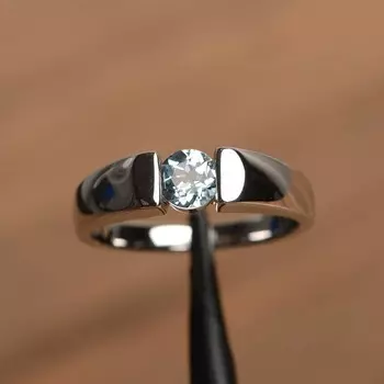 Женское синее кольцо круглой огранки с аквамарином и драгоценным камнем из стерлингового серебра 925 пробы, массивное кольцо для помолвки и свадебной одежды 3 синий