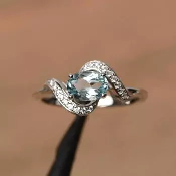 Женское синее кольцо овальной огранки с аквамарином и драгоценным камнем из стерлингового серебра 925 пробы, массивное кольцо для помолвки и свадебной одежды 3 синий