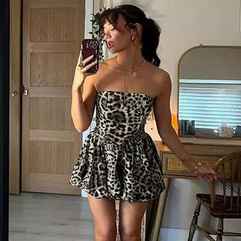 Женское сладкое и пряное платье с леопардовым принтом, облегающее, с открытой спиной, с короткими рукавами, пышное, ультракороткое платье Spice Girls S коричневый