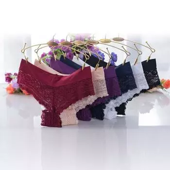 Женское соблазнительное кружевное нижнее белье, женские полые прозрачные брюки-стринги, треугольные брюки, нижнее белье из чистого хлопка с промежностью L