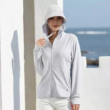 Женское солнцезащитное пальто с большими полями, с капюшоном и длинными рукавами, ледяное шелковое пальто, облегающее однотонное пальто на молнии с защитой от ультрафиолета M белый