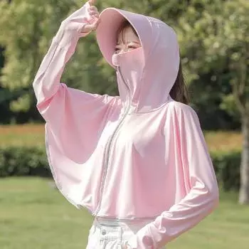 Женское солнцезащитное пальто с капюшоном на молнии и защитой лица и шеи, ледяной шелк, анти-УФ, свободное, тонкое, мягкое, дышащее синий