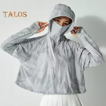 Женское солнцезащитное пальто с капюшоном на молнии и защитой лица и шеи, ледяной шелк, анти-УФ-тонкая куртка с длинными рукавами и принтом тай-дай, велосипедная походная куртка M синий