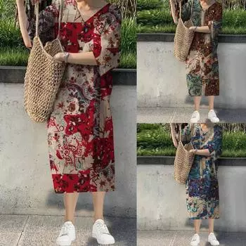 Женское солнцезащитное платье с принтом, свободные однотонные миди на тонких бретельках, плиссированные платья с v-образным вырезом и короткими рукавами M темно-синий