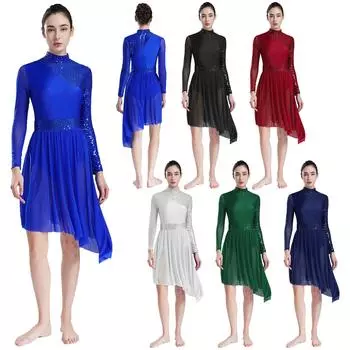 Женское современное лирическое платье на бретелях танцевальный костюм балетный асимметричный купальник с высокой и низкой юбкой из сетки без рукавов гимнастическая танцевальная одежда S королевский синий