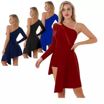 Женское современное лирическое танцевальное балетное платье, сетчатое лоскутное платье на одно плечо, нерегулярное сетчатое платье-пачка S темно-синий