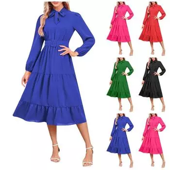 Женское сплошное цветное платье с длинными рукавами и большим круглым вырезом, облегающее длинное платье M чёрный