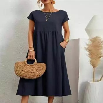 Женское сплошное цветное платье с круглым вырезом, тонкий дизайн, плиссированное платье с французским разрезом, женское платье L