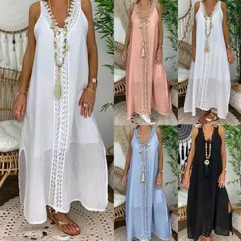 Женское сплошное цветное вечернее кружевное длинное платье без рукавов с открытыми плечами XXXXXL белый