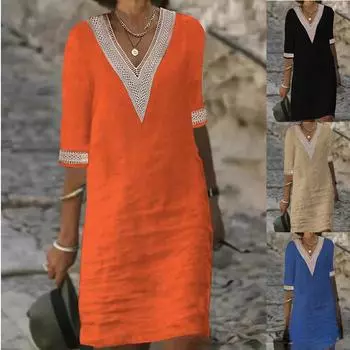 Женское сплошное кружевное повседневное платье с v-образным вырезом S белый