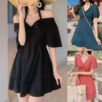 Женское сплошное пляжное платье с квадратной угловой юбкой, купальный костюм Desire с горячими источниками L чёрный