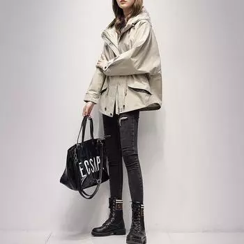 Женское среднее и длинное пальто с капюшоном, весна и осень, новое модное свободное популярное универсальное короткое пальто M