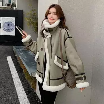 Женское стеганое короткое пальто из утолщенной овечьей шерсти, зимние теплые пальто, женские зимние куртки, меховые интегрированные мотоциклетные куртки, новые M
