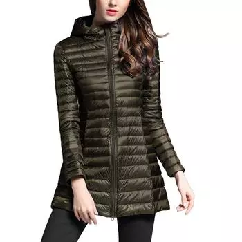Женское стеганое пальто с капюшоном и длинным рукавом, зимняя теплая куртка средней длины на молнии и верхняя одежда L