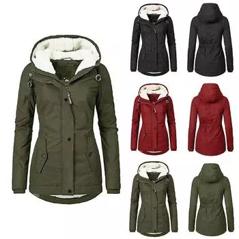 Женское стеганое пальто с капюшоном, куртка с флисовой меховой подкладкой, теплая верхняя одежда, пальто