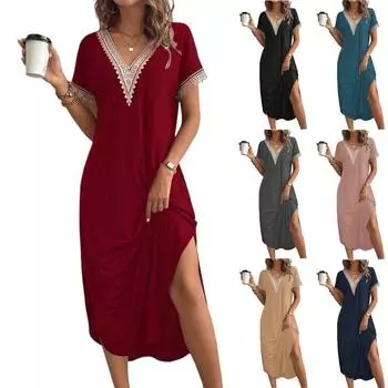 Женское стильное элегантное платье с V-образным вырезом и золотым кружевом в стиле пэчворк L чёрный