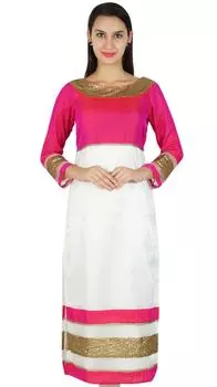 Женское стильное длинное дизайнерское платье Bimba Net Kurta Kurti для вечеринок в индийском этническом стиле 10 белый