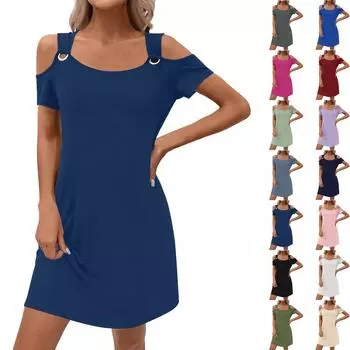 Женское стильное повседневное летнее однотонное платье с карманами S