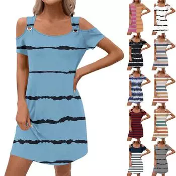 Женское стильное повседневное летнее платье в полоску с карманом XXL винный