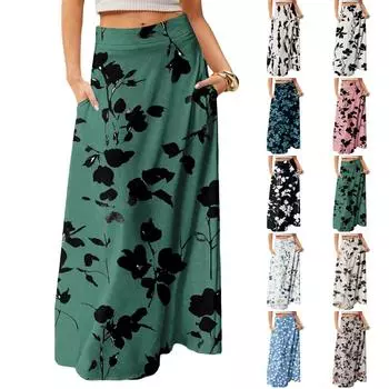 Женское струящееся платье макси, обычная повседневная летняя юбка в стиле бохо L бежевый