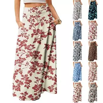 Женское струящееся платье макси, обычная повседневная летняя юбка в стиле бохо L бежевый