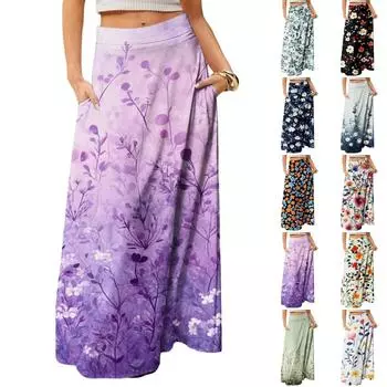 Женское струящееся платье макси, обычная повседневная летняя юбка в стиле бохо L бежевый