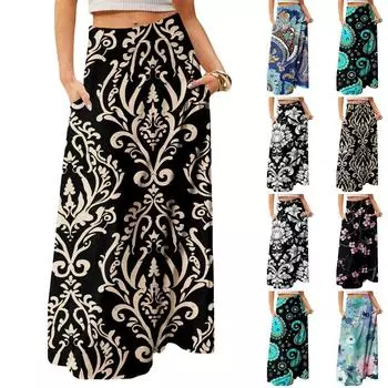 Женское струящееся платье макси, обычная повседневная летняя юбка в стиле бохо L чёрный