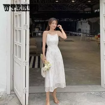 Женское супер-фея белое длинное платье на подтяжках винтажное элегантное милое платье для свидания тонкое маленькое свежее праздничное платье XXL