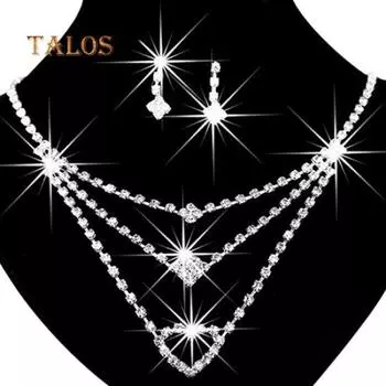 Женское свадебное ожерелье с сердцем и любовью, многослойное ожерелье, серьги, комплект ювелирных изделий, подарочные аксессуары