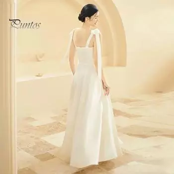 Женское свадебное платье атласное на шнуровке с лямкой на плечо с бантом и квадратным вырезом трапециевидной формы с большими качелями сплошной цвет без рукавов вечернее платье для фотосъемки XL чёрный