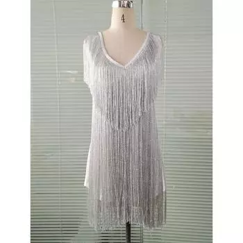 Женское свадебное платье без рукавов с кисточками и подружками невесты, короткое платье для вечеринки, мини-платье L серебряный