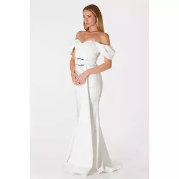 Женское свадебное платье с воротником «Мадонна», атласное вечернее платье цвета экрю, афитап