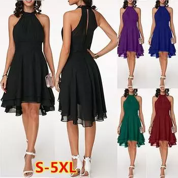 Женское свадебное вечернее платье с бретелькой на шее, летнее платье, многослойное шифоновое платье без рукавов с вырезом сзади, большие размеры S-5XL S белый